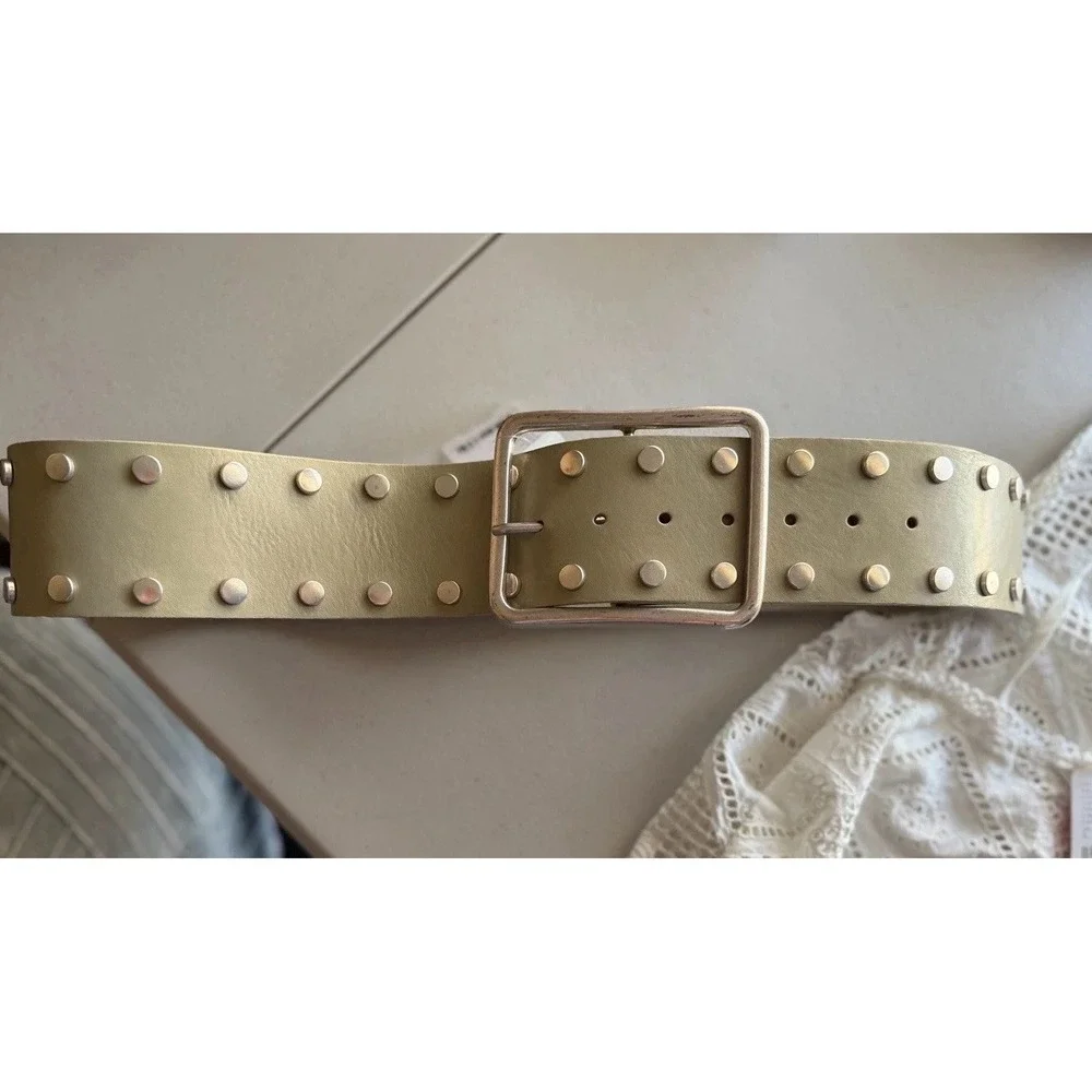 Free People Hex Stud Leather Hip Belt Matcha Green S/M Wide Studded NWT Y2K